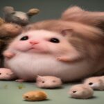 A detailed size comparison graphic showing a full-grown Syrian hamster next to a much smaller Russian Dwarf hamster on a scale.