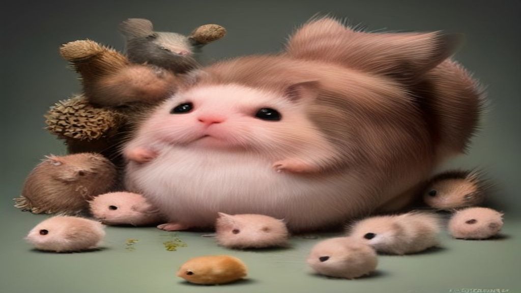 A detailed size comparison graphic showing a full-grown Syrian hamster next to a much smaller Russian Dwarf hamster on a scale.