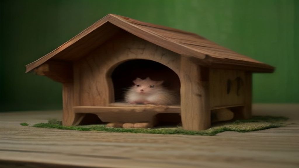 A diverse habitat setup for small rodents featuring multi-level wooden platforms, thick bedding for burrowing, hideouts, and interactive foraging toys.