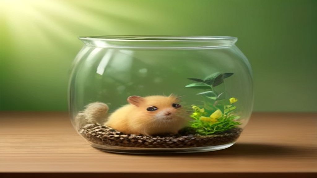 A person gently offering a sunflower seed from an open palm to a curious hamster inside a clean, modern glass terrarium habitat.