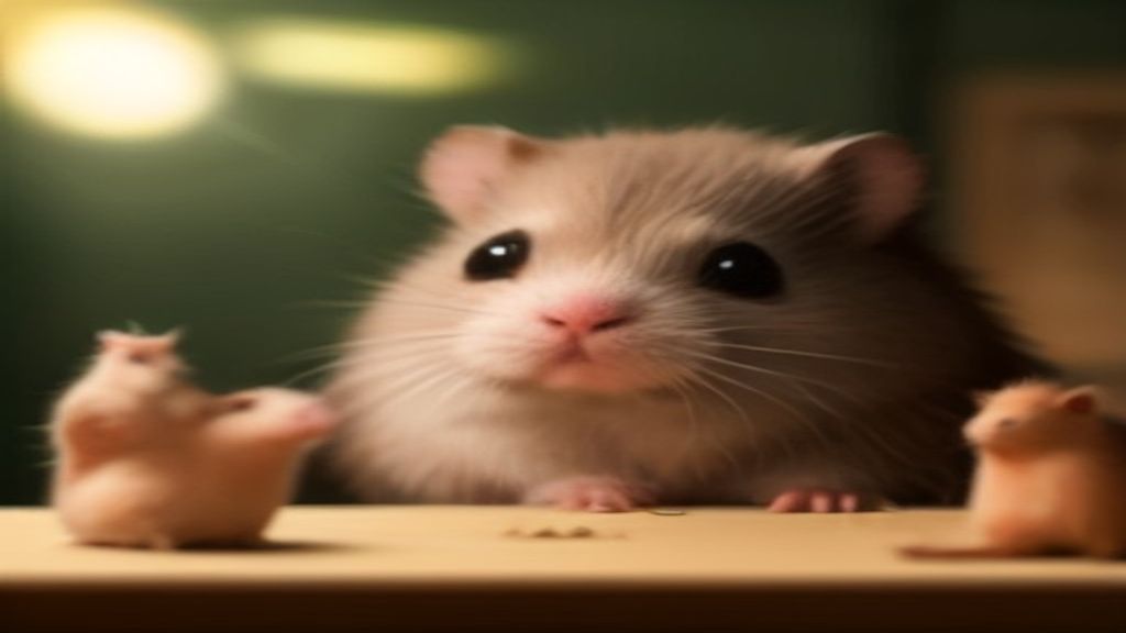 A veterinary zoologist examining a small dwarf hamster next to a larger Syrian hamster on a sterile examination table, bright educational lighting
