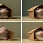 Side-by-side comparison of a Syrian hamster standing next to a tiny Dwarf hamster to demonstrate the scale difference in a clean, wooden habitat setting.