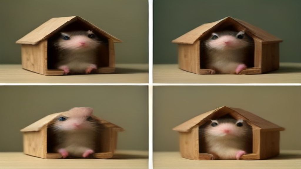 Side-by-side comparison of a Syrian hamster standing next to a tiny Dwarf hamster to demonstrate the scale difference in a clean, wooden habitat setting.