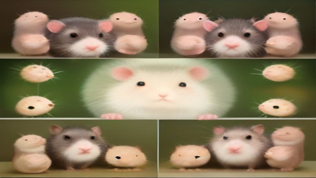 A close-up comparison shot showing a large, single Syrian hamster next to a smaller, rounder dwarf hamster, demonstrating the significant scale difference between the two species