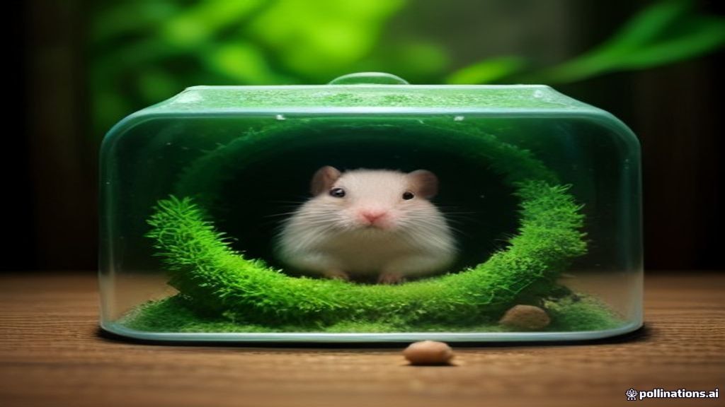 A wide-angle shot of an elaborate hamster enclosure with naturalistic bedding, deep substrate for burrowing, and diverse climbing platforms and enrichment toys.