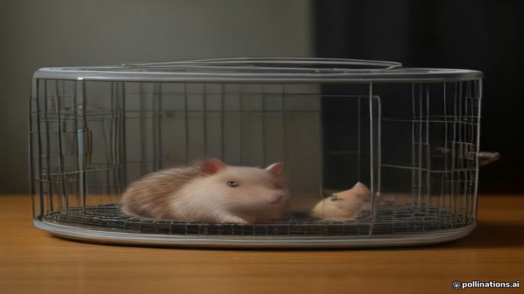 A close-up photograph of a digital thermostat display showing optimal hedgehog cage temperature alongside a cozy enclosure setup