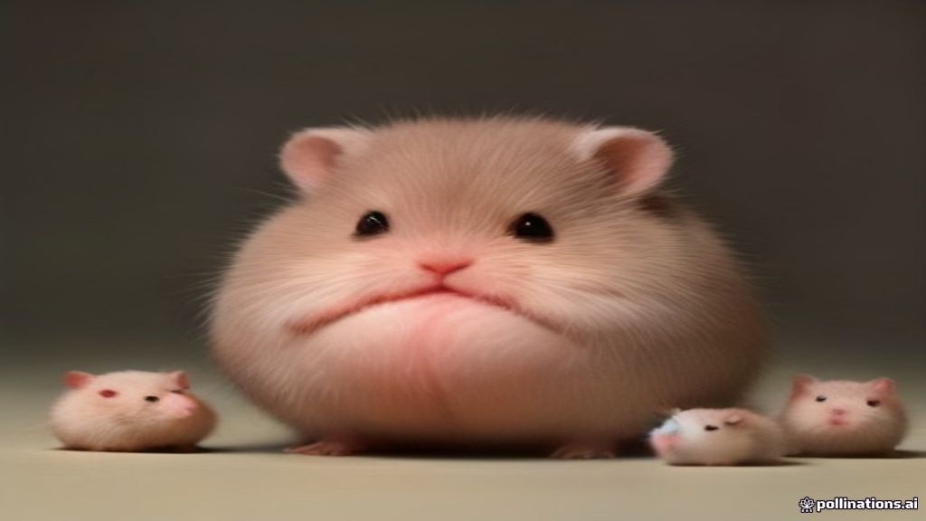 A macro photograph showing a healthy adult dwarf hamster next to a pregnant Syrian hamster to highlight size and physical reproductive maturity differences, set against a neutral background.