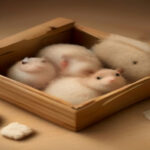 A pregnant African Pygmy hedgehog inside a cozy wooden nesting box surrounded by fresh paper bedding.